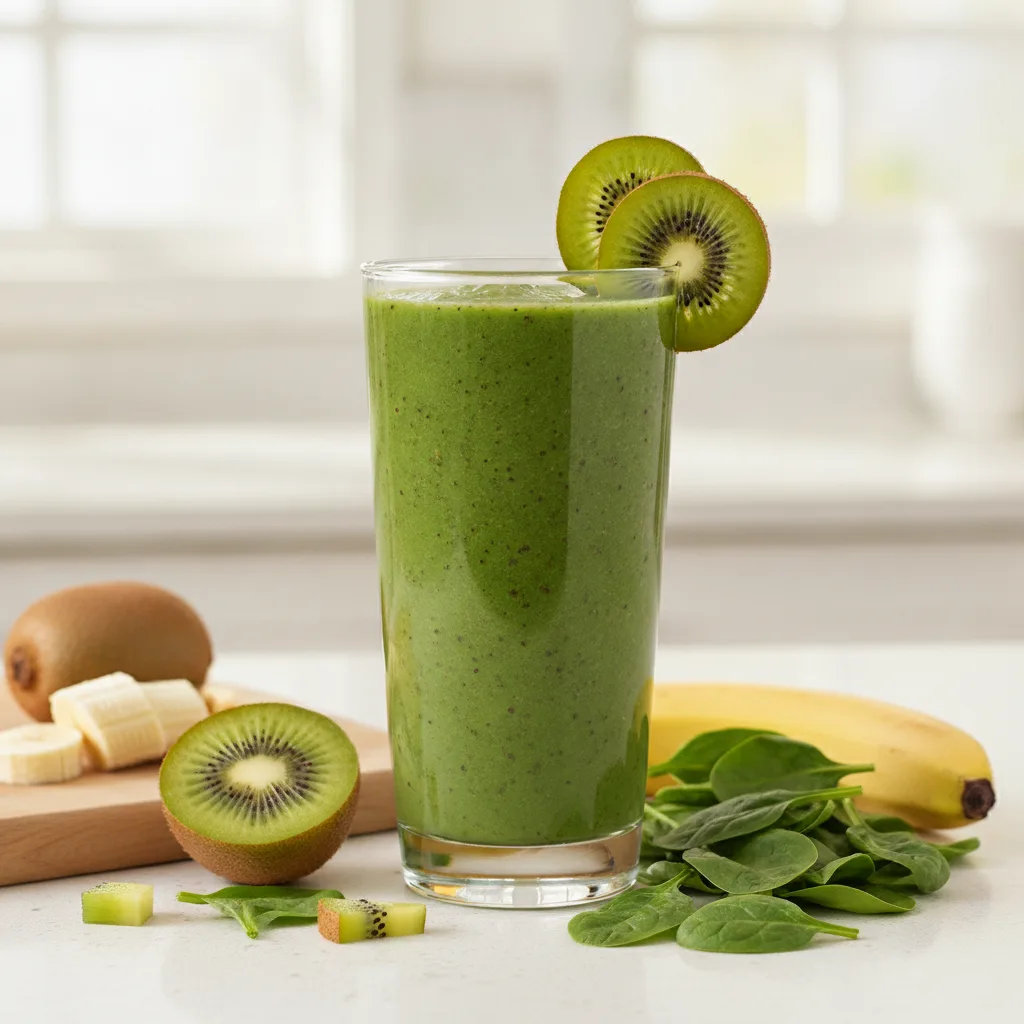 Green smoothie with spinach and kiwi